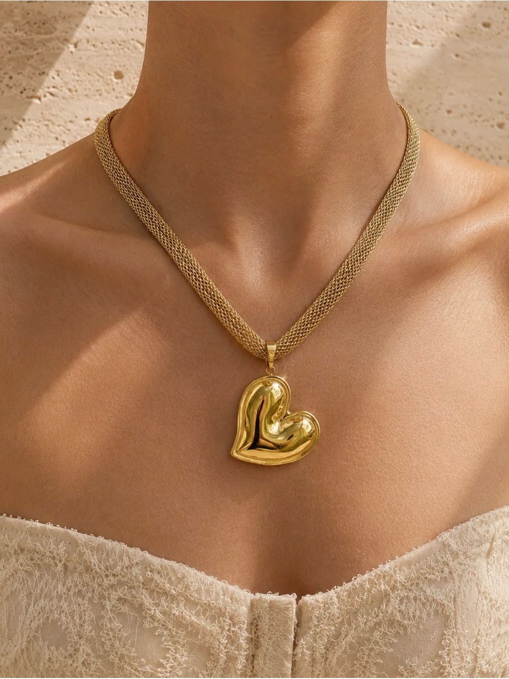 Elan's Daughter 18k Gold Plated Mesh Necklace Heart